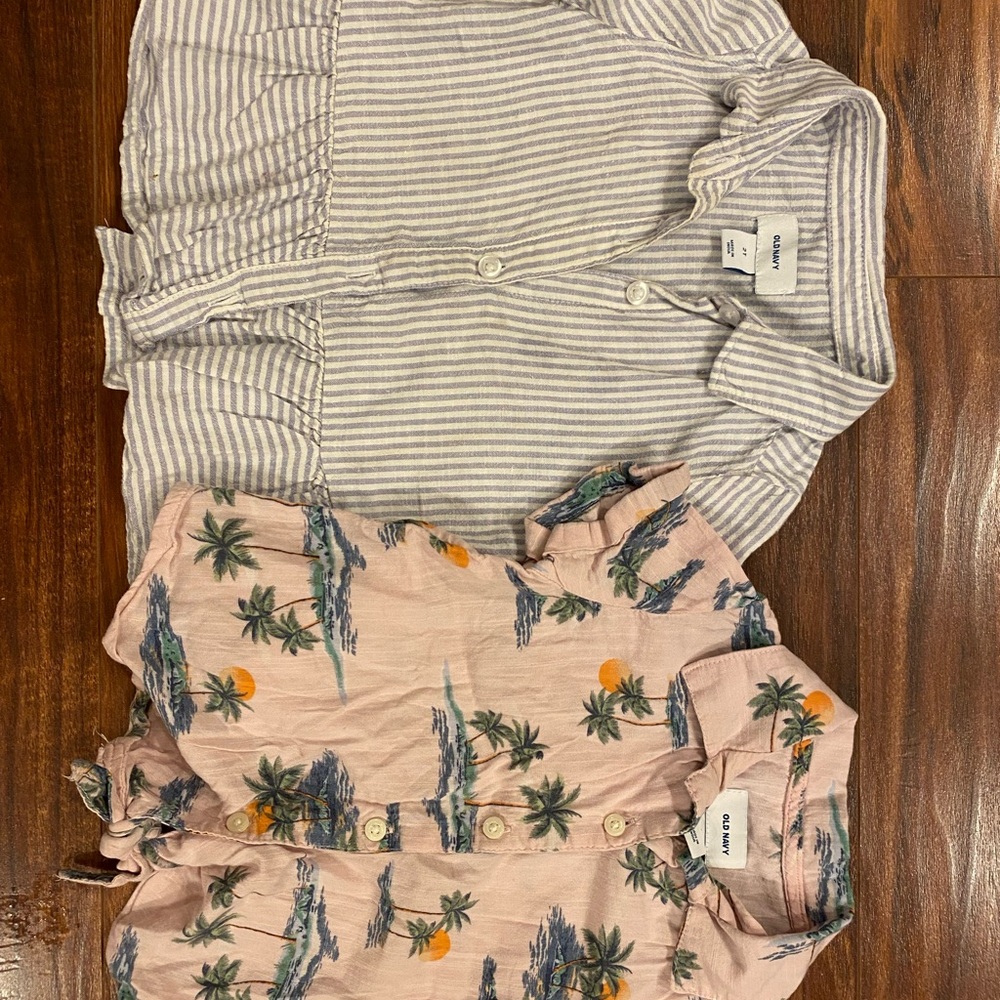 Old Navy Toddler girl 2T Blue, White Striped Button-Up & Pink Hawaiian Shirt